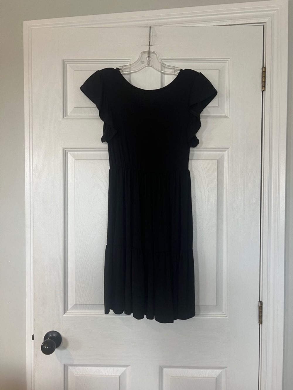 Flutter Sleeve Tiered Midi Dress - Black - Picture 4 of 5